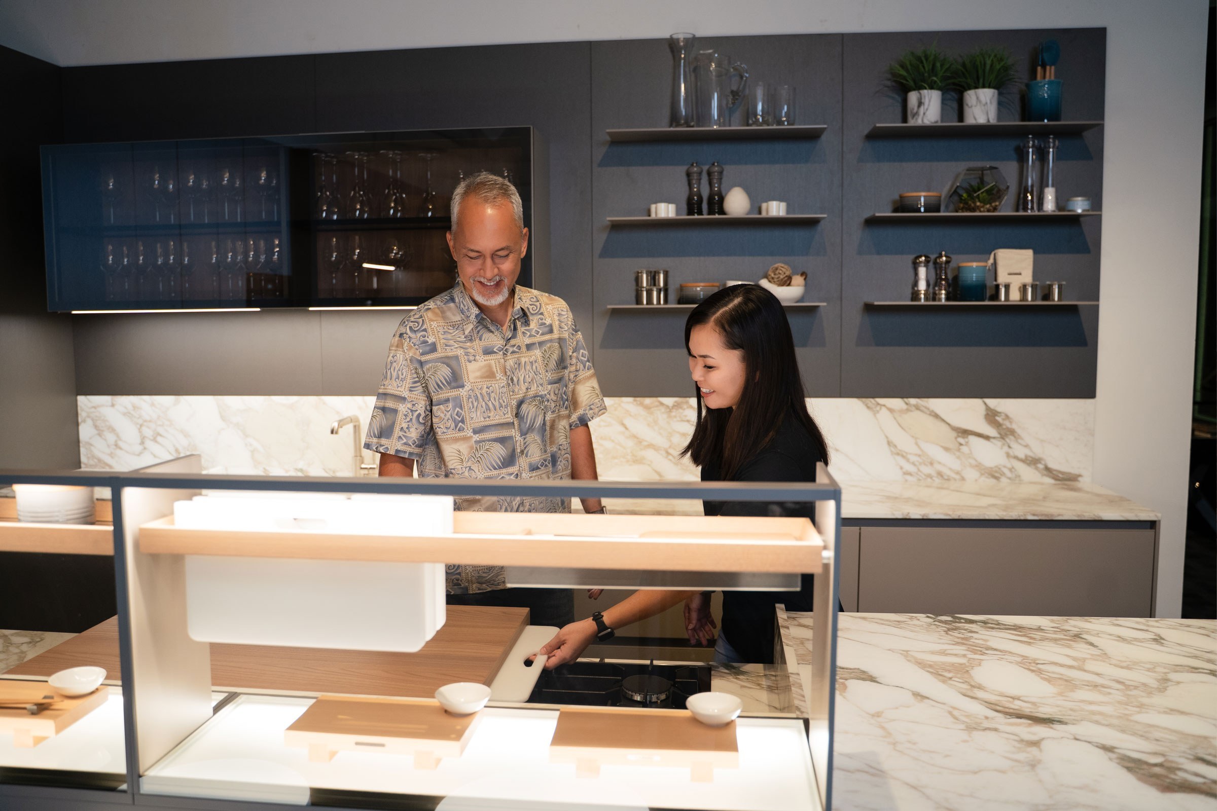 Ernestomeda kitchen display featuring Miele appliances